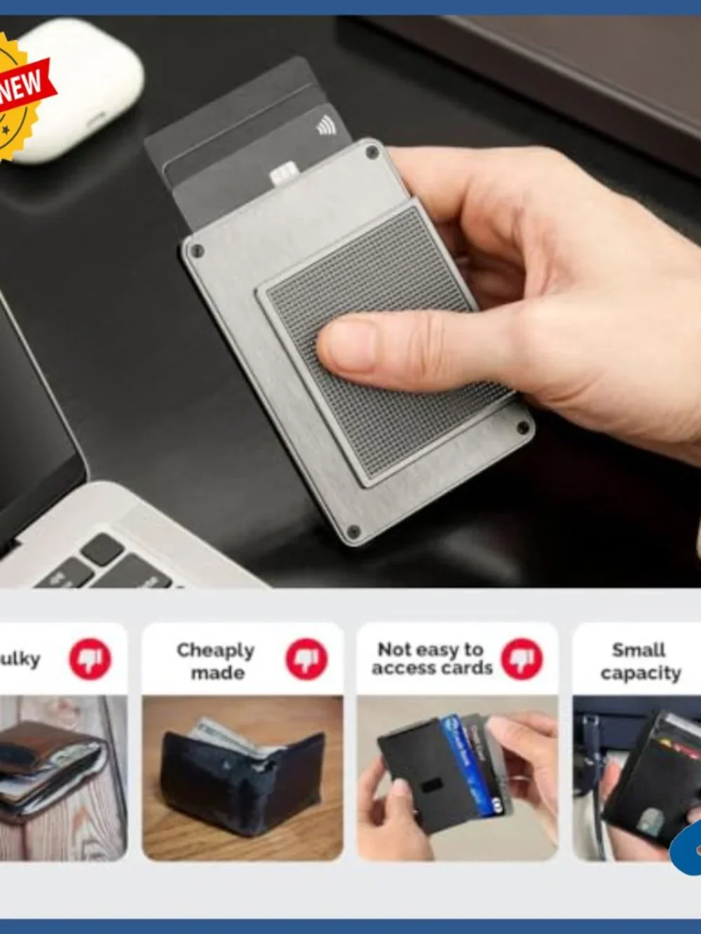 Slim RFID Blocking Metal Card Wallet with Leather Slots & Money Clip